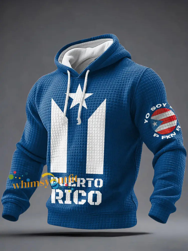 Men’s Puerto Rico Proud Art Printed Hoodie Blue / S