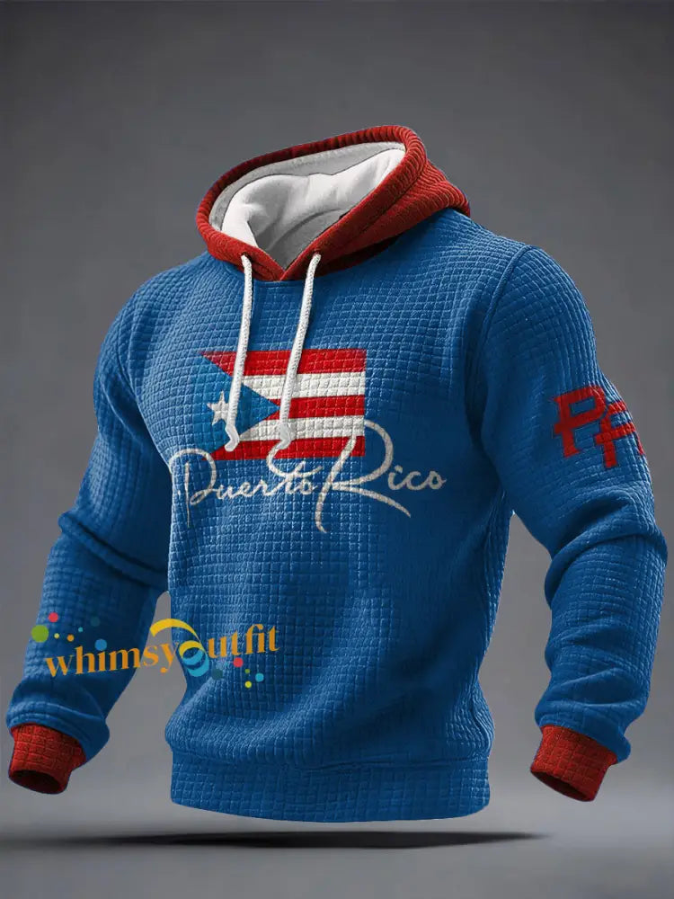 Men’s Puerto Rico Proud Art Printed Hoodie Blue / S
