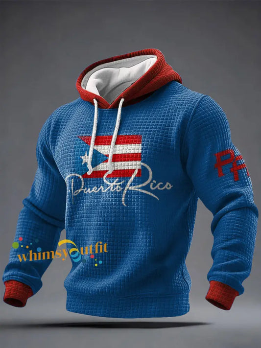 Men’s Puerto Rico Proud Art Printed Hoodie Blue / S