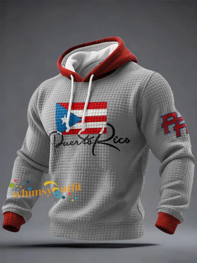 Men’s Puerto Rico Proud Art Printed Hoodie Light Gray / S