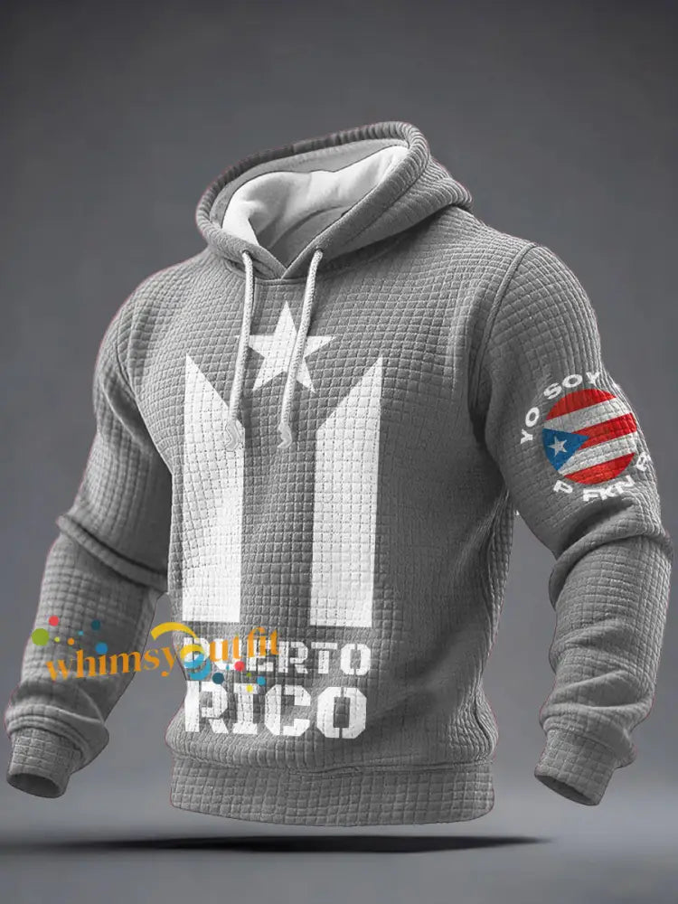 Men’s Puerto Rico Proud Art Printed Hoodie Light Gray / S