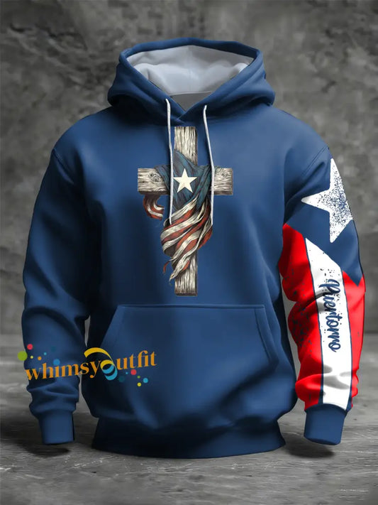 Men’s Puerto Rico Proud Art Printed Hoodie Navy Blue / S