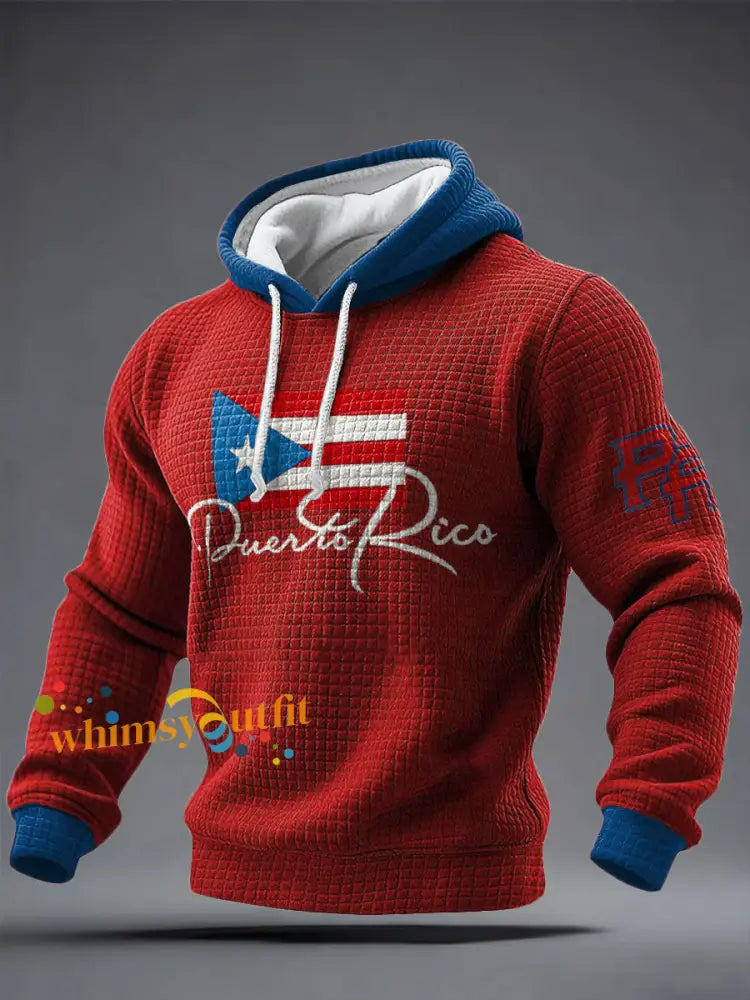 Men’s Puerto Rico Proud Art Printed Hoodie Red / S