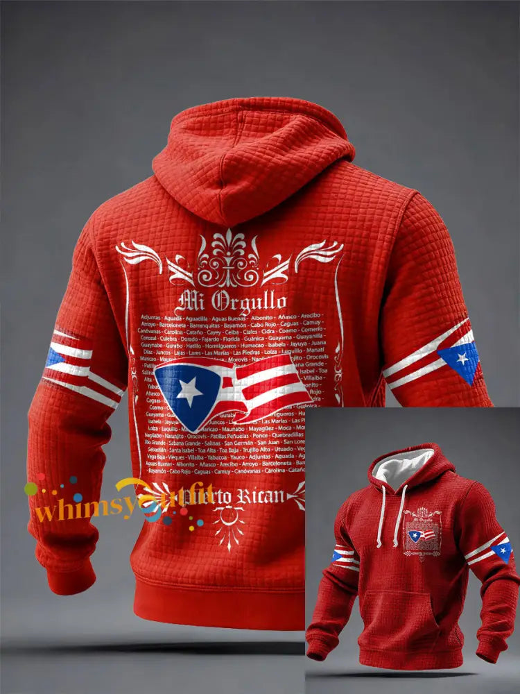 Men’s Puerto Rico Proud Art Printed Hoodie Red / S
