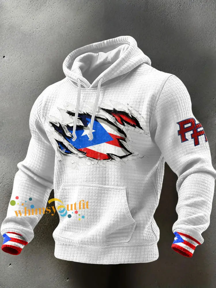 Men’s Puerto Rico Proud Art Printed Hoodie White / S