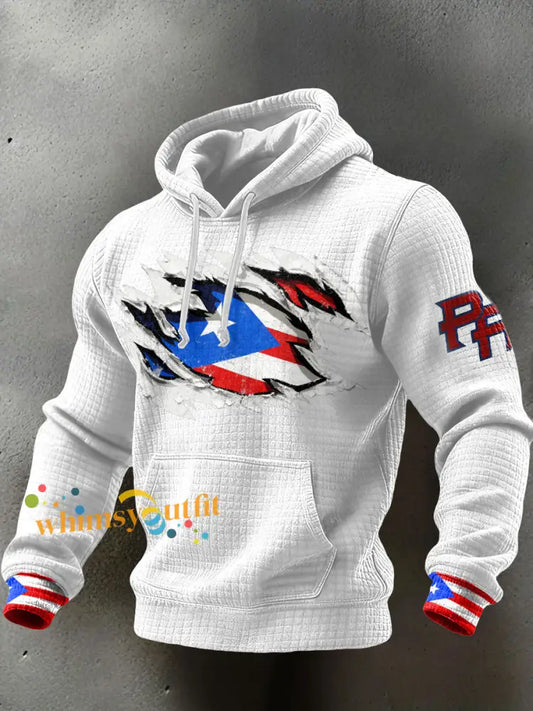 Men’s Puerto Rico Proud Art Printed Hoodie White / S