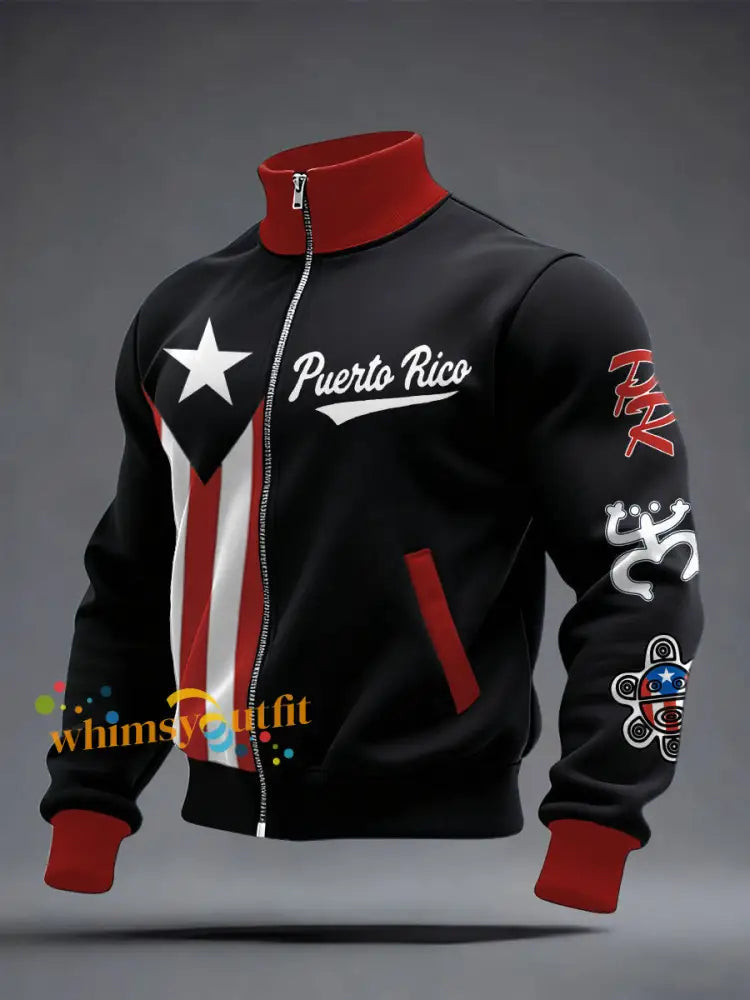 Men’s Puerto Rico Proud Printed Coat Black / S