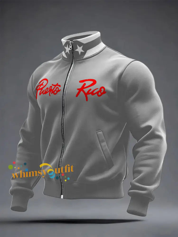 Men’s Puerto Rico Proud Printed Coat Light Gray / S