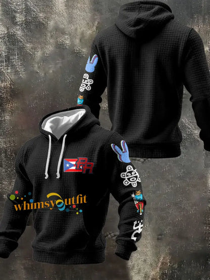 Men’s Puerto Rico Taino Art Music Lover Printed Hoodie Black / S