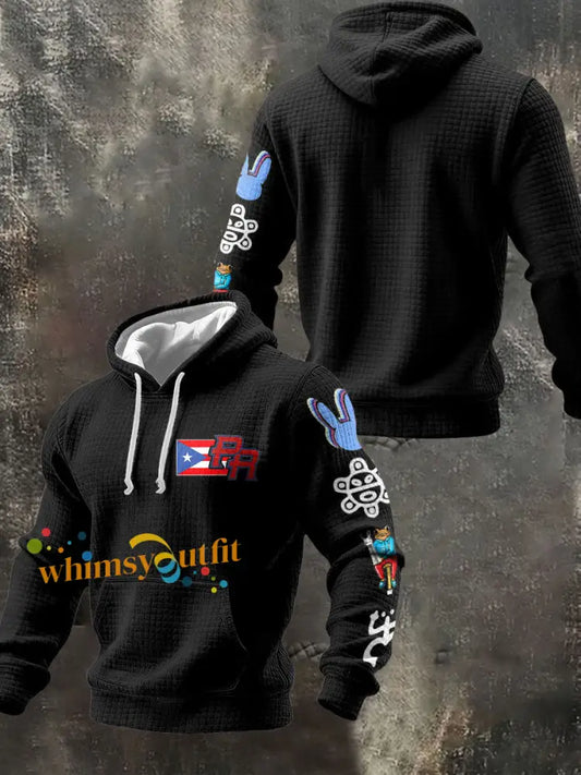 Men’s Puerto Rico Taino Art Music Lover Printed Hoodie Black / S