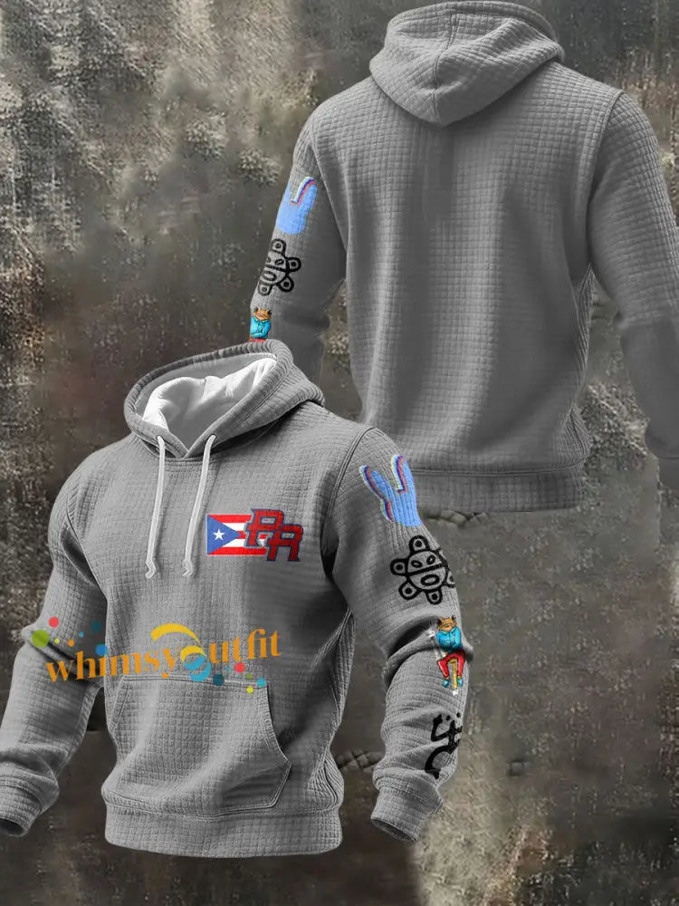 Men’s Puerto Rico Taino Art Music Lover Printed Hoodie Light Gray / S
