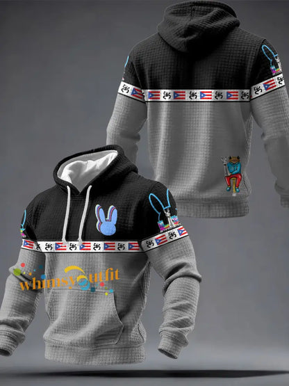 Men’s Puerto Rico Taino Art Music Lover Printed Hoodie Light Gray / S