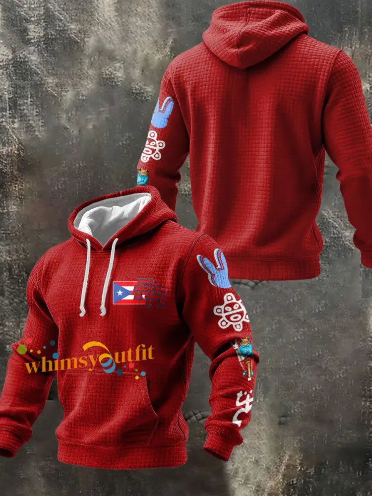 Men’s Puerto Rico Taino Art Music Lover Printed Hoodie Red / S