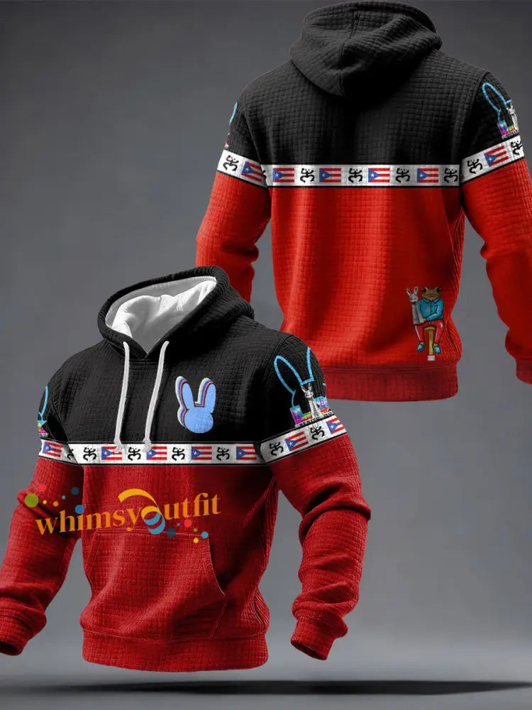 Men’s Puerto Rico Taino Art Music Lover Printed Hoodie Red / S