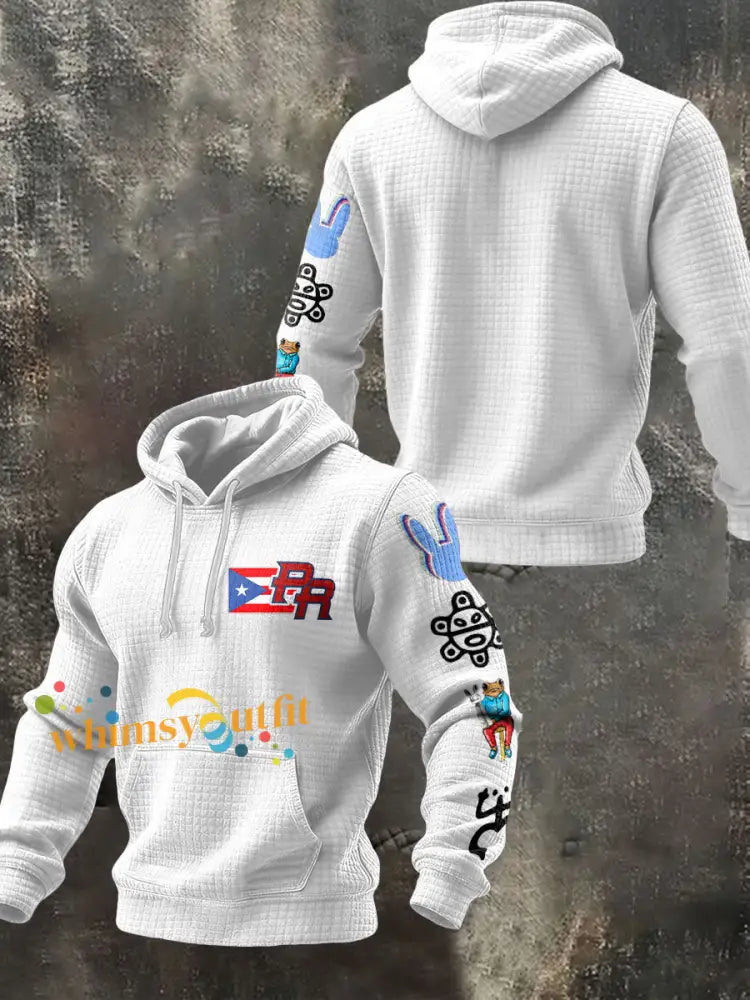 Men’s Puerto Rico Taino Art Music Lover Printed Hoodie White / S