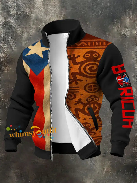 Men’s Puerto Rico Taino Art Printed Coat Black / S