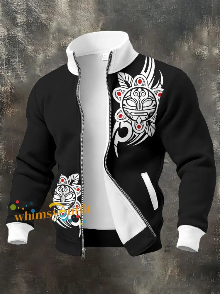 Men’s Puerto Rico Taino Art Printed Coat Black / S