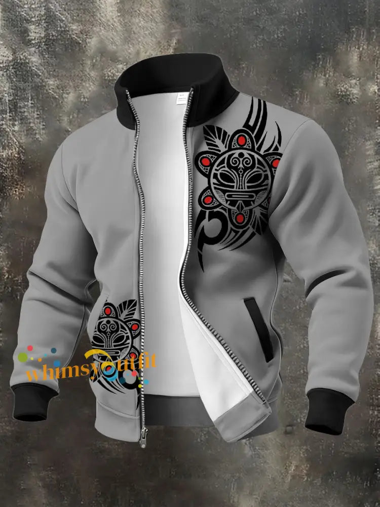 Men’s Puerto Rico Taino Art Printed Coat Light Gray / S