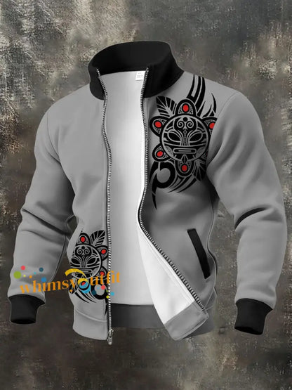 Men’s Puerto Rico Taino Art Printed Coat Light Gray / S