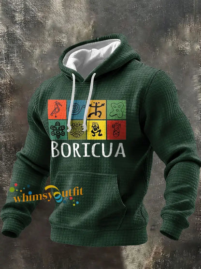Men’s Puerto Rico Taino Art Printed Hoodie Dark Green / S