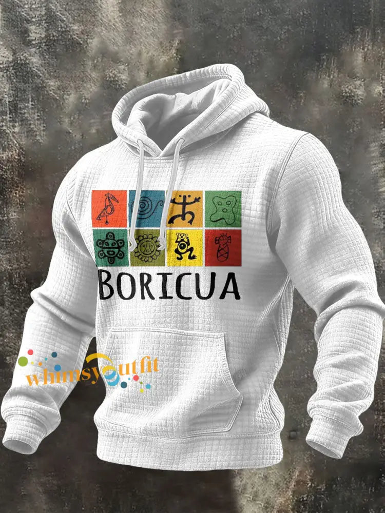 Men’s Puerto Rico Taino Art Printed Hoodie White / S