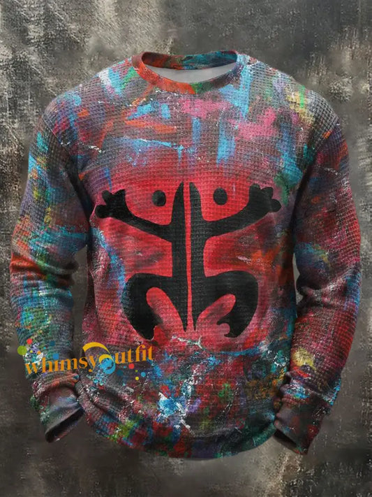 Men’s Puerto Rico Taino Art Printed Waffle Tops As picture / S