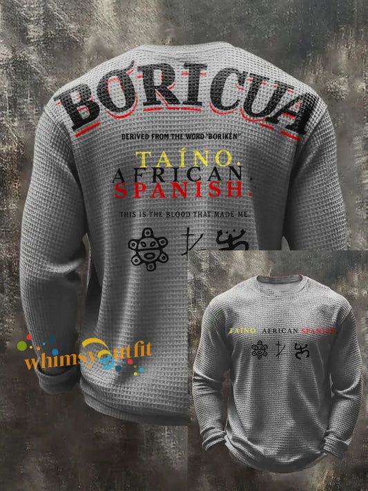 Men’s Puerto Rico Taino Art Printed Waffle Tops Light Gray / S