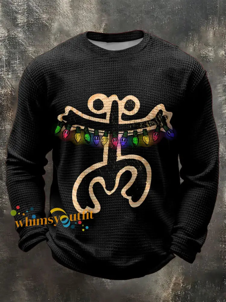 Men’s Puerto Rico Taino Christmas Art Printed Waffle Tops Black / S