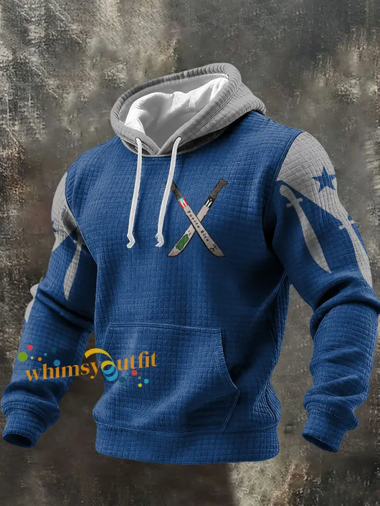 Men’s Puerto Rico Taino Proud Art Printed Hoodie Blue / S