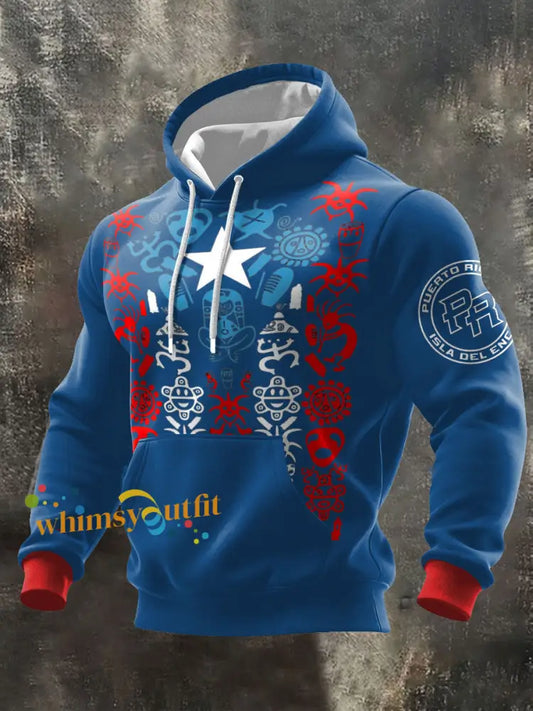 Men’s Puerto Rico Taino Proud Art Printed Hoodie Blue / S