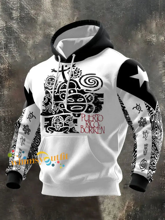 Men’s Puerto Rico Taino Proud Art Printed Hoodie White / S