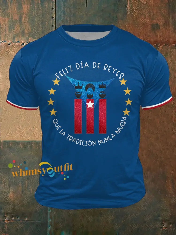 Men’s Puerto Rico Three Kings’ Day Art Printed T-shirt Blue / S