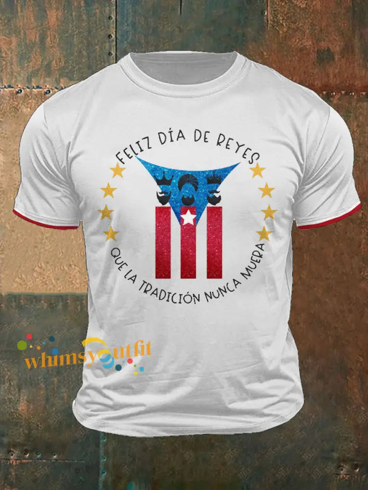Men’s Puerto Rico Three Kings’ Day Art Printed T-shirt White / S