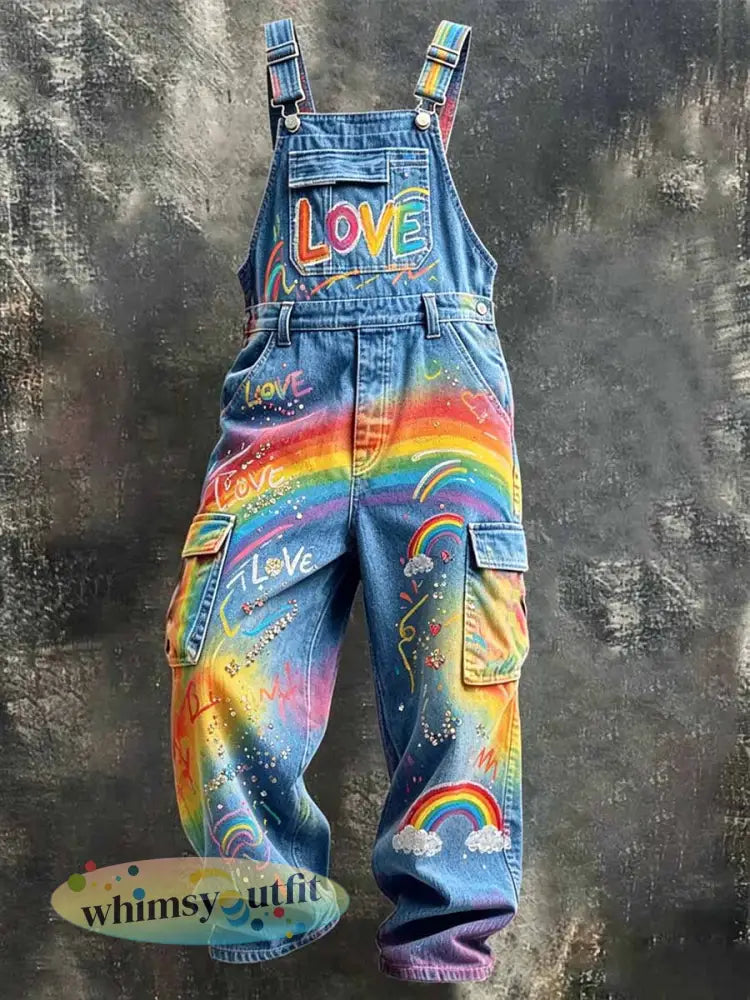 Men’s Rainbow Graffiti Print Utility Jumpsuit - As picture / S