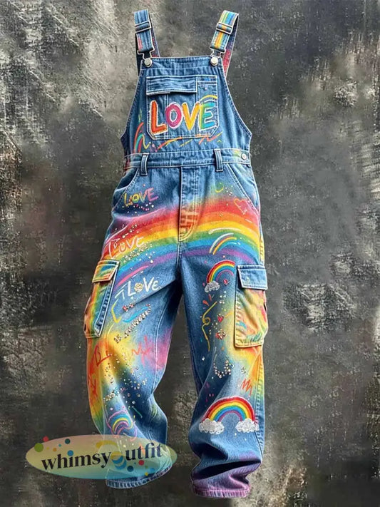 Men’s Rainbow Graffiti Print Utility Jumpsuit - As picture / S