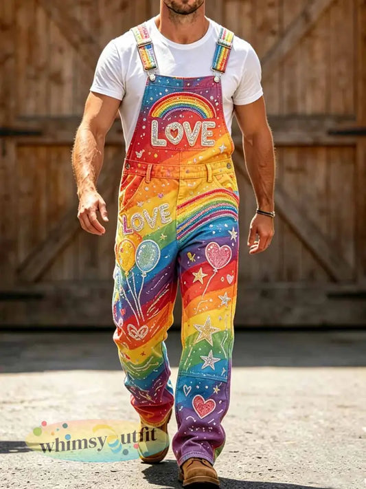 Men’s Rainbow Graffiti Print Utility Jumpsuit - As picture / S