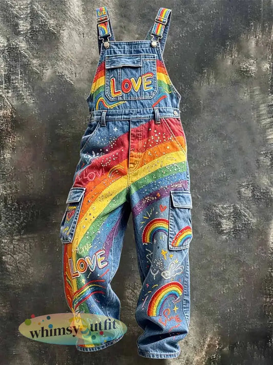 Men’s Rainbow Graffiti Print Utility Jumpsuit - As picture / S