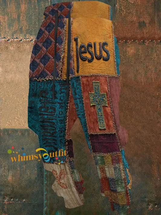 Men’s Retro Casual Faith Cross Art Print Long Johns As picture / S
