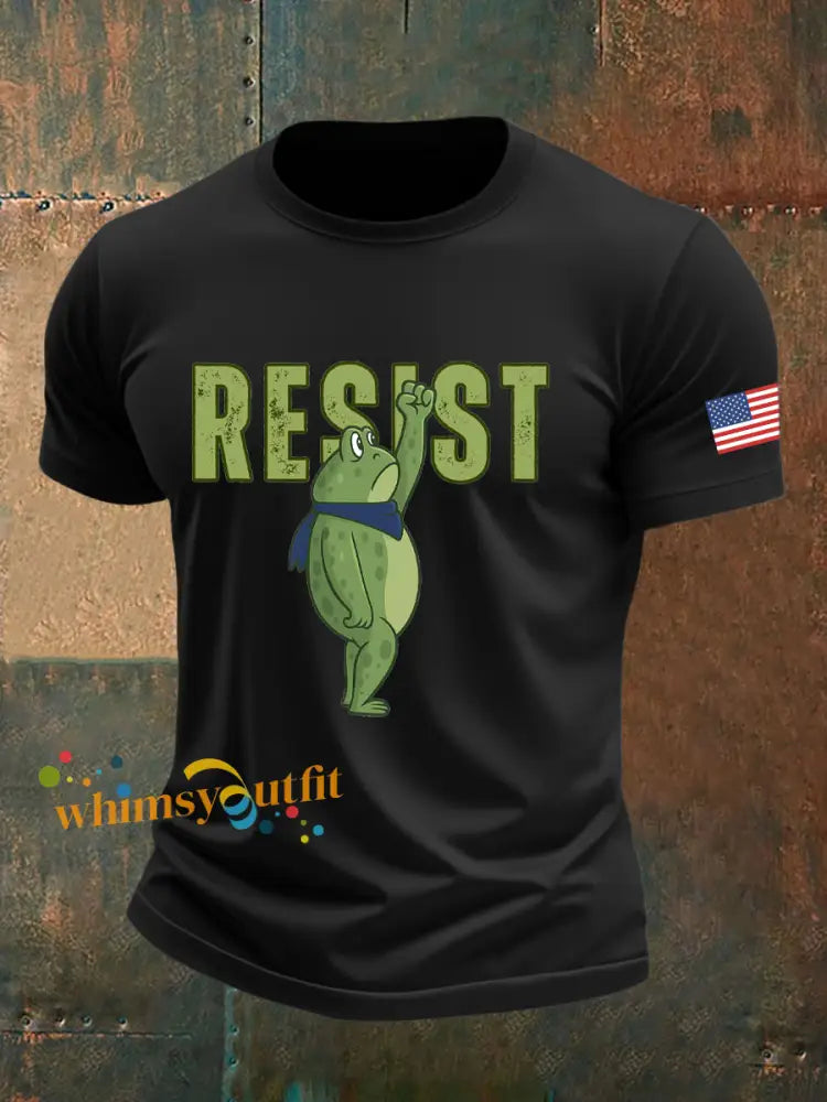 Men’s Retro Resist Frog Printed T-shirt Black / S