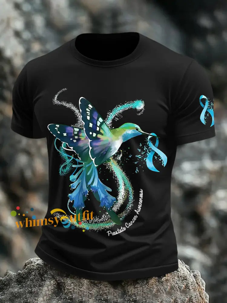 Men’s Ribbon Prostate Cancer Hummingbird T Shirts Black / S