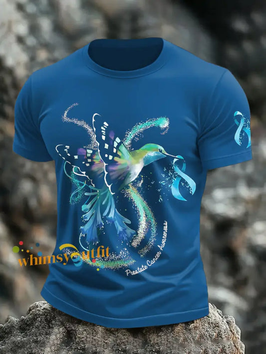 Men’s Ribbon Prostate Cancer Hummingbird T Shirts Blue / S