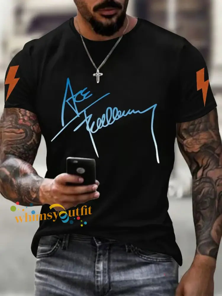 Men’s Rock Music Print short-sleeved T-shirt Black / S