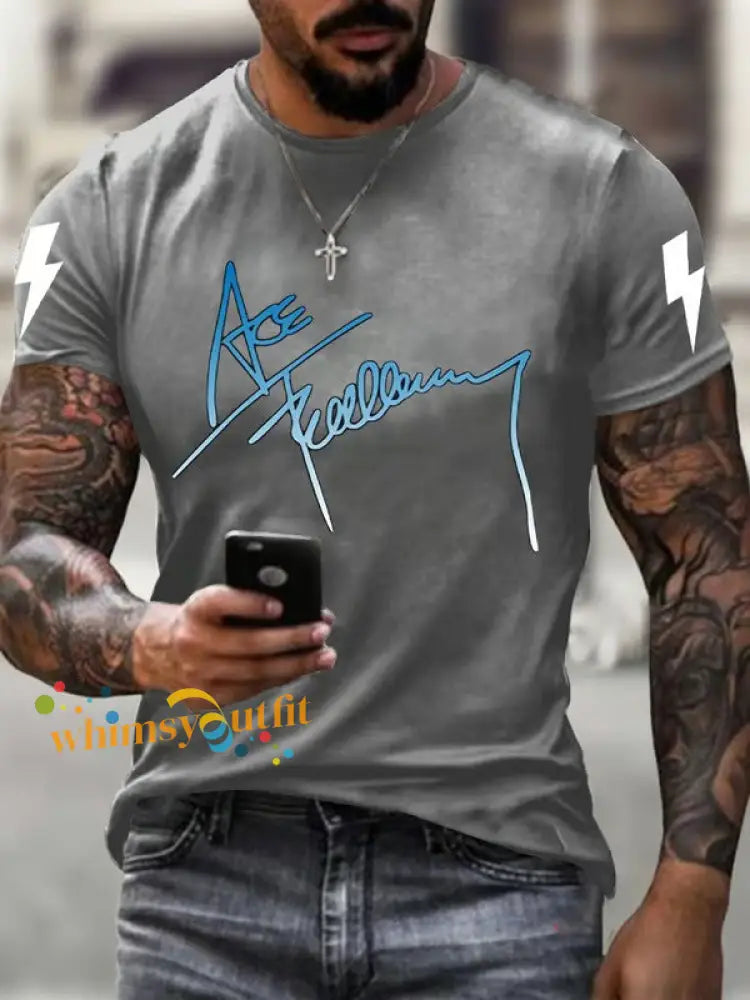 Men’s Rock Music Print short-sleeved T-shirt Gray / S