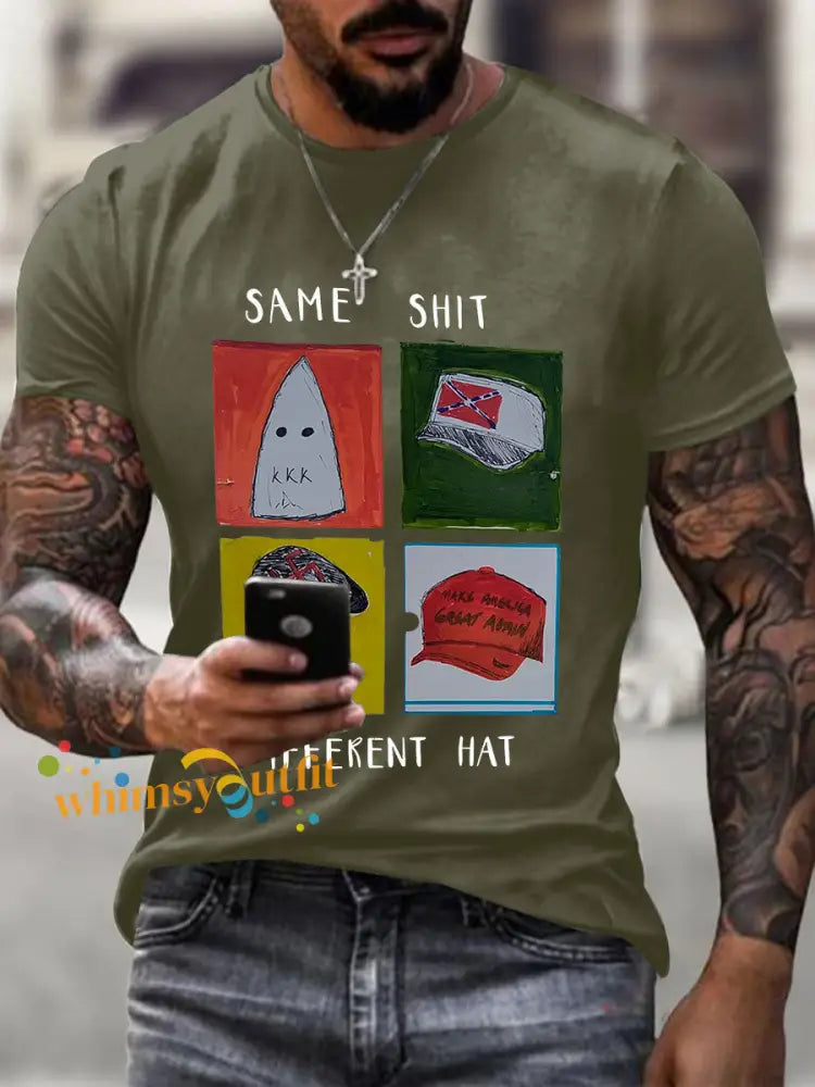 Men’s Same Shit Different Hat Printed Casual T-shirt Army Green / S