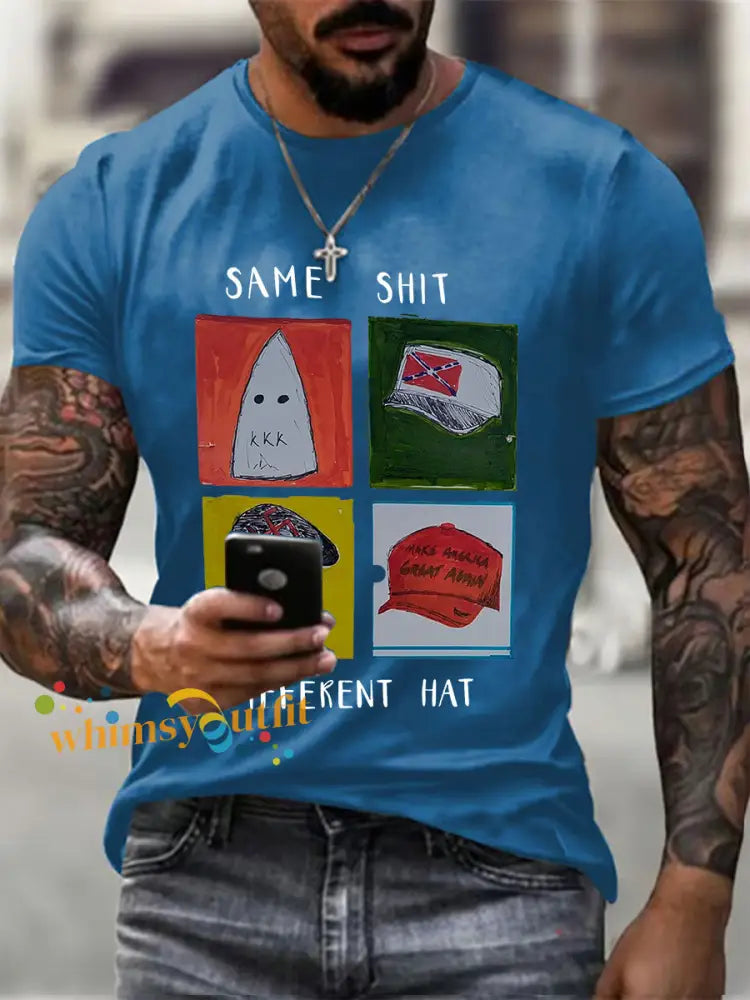 Men’s Same Shit Different Hat Printed Casual T-shirt Blue / S