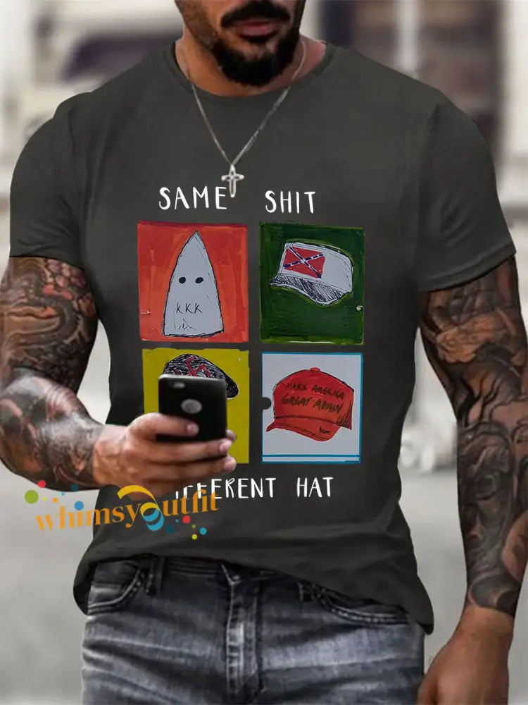 Men’s Same Shit Different Hat Printed Casual T-shirt Dark Gray / S