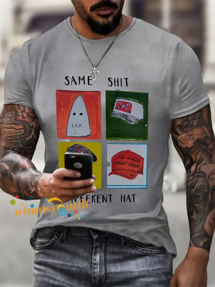 Men’s Same Shit Different Hat Printed Casual T-shirt Light Gray / S