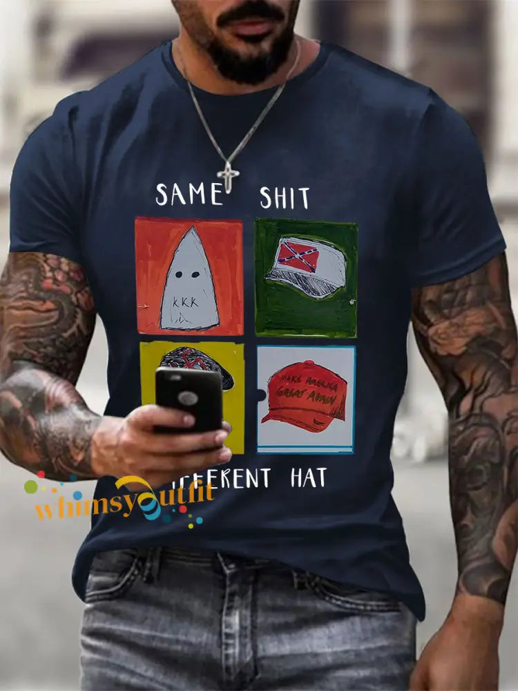 Men’s Same Shit Different Hat Printed Casual T-shirt Navy Blue / S