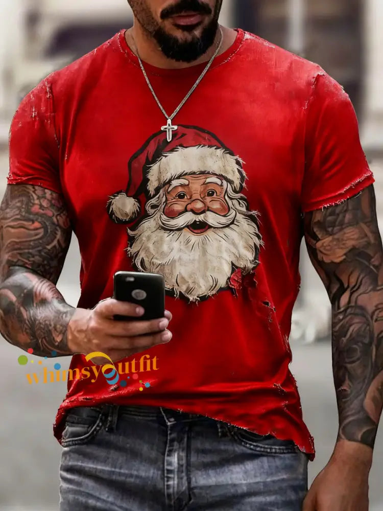 Men’s Santa Claus Print Casual T-shirt Red / S