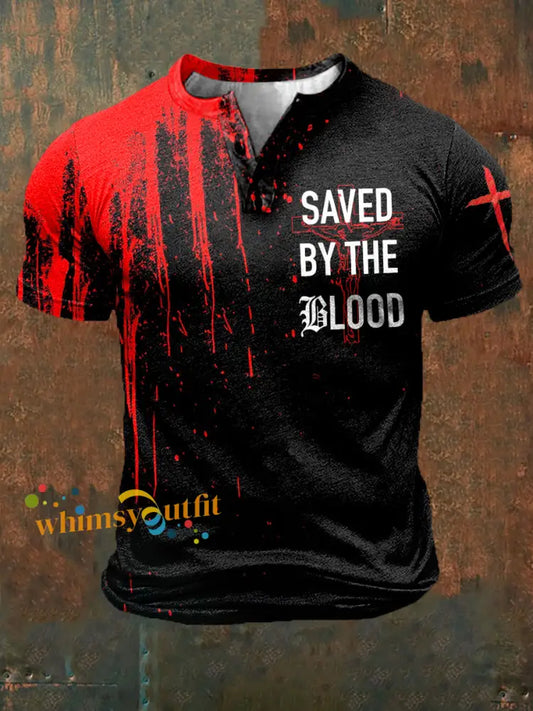 Men’s Saved By The Blood Print short sleeve T shirt Black / S